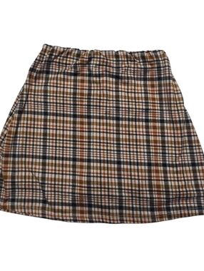 Plaid A-Line Mini Skirt in Brown and Cream for Girls Size 7/8